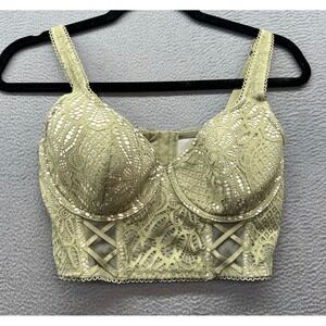 Victoria's Secret Dream Angels Balconet Lace Corset Bra Top Olive Green 36D